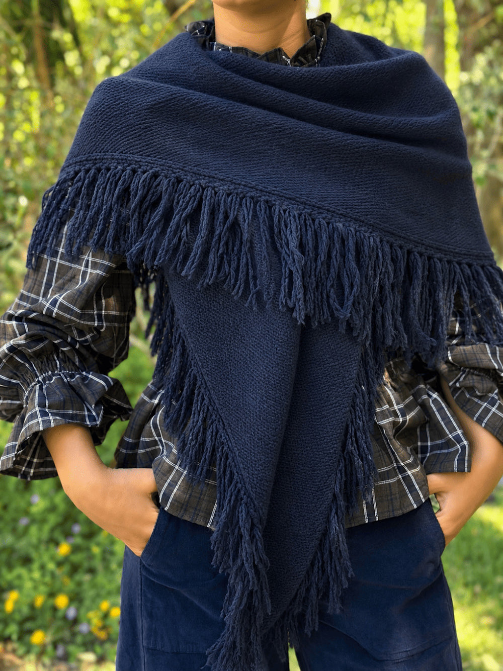 PONCHO FLECOS AZUL MARINO
