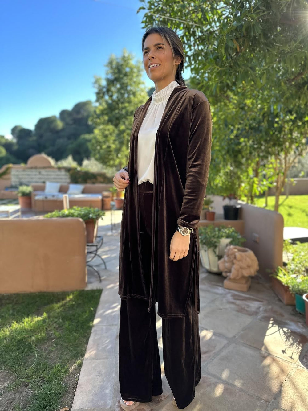 BROWN MIDI KIMONO