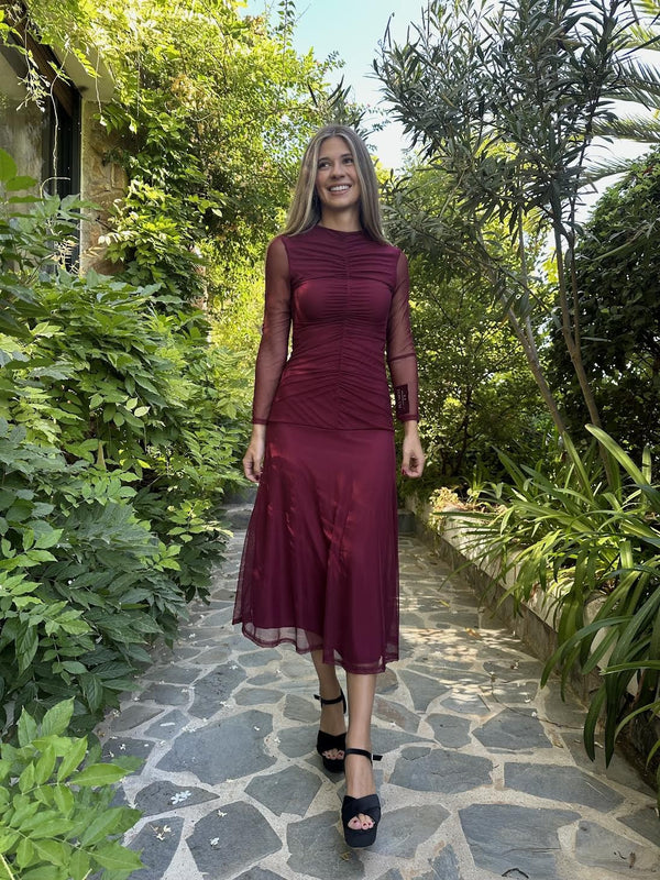 VESTIDO TULL BURDEOS