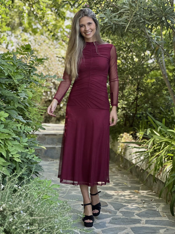 VESTIDO TULL BURDEOS