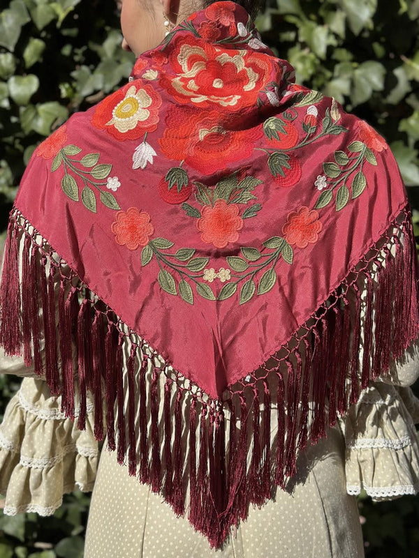 MANTÓN FLORAL GRANATE