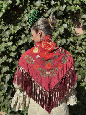 MANTÓN FLORAL GRANATE
