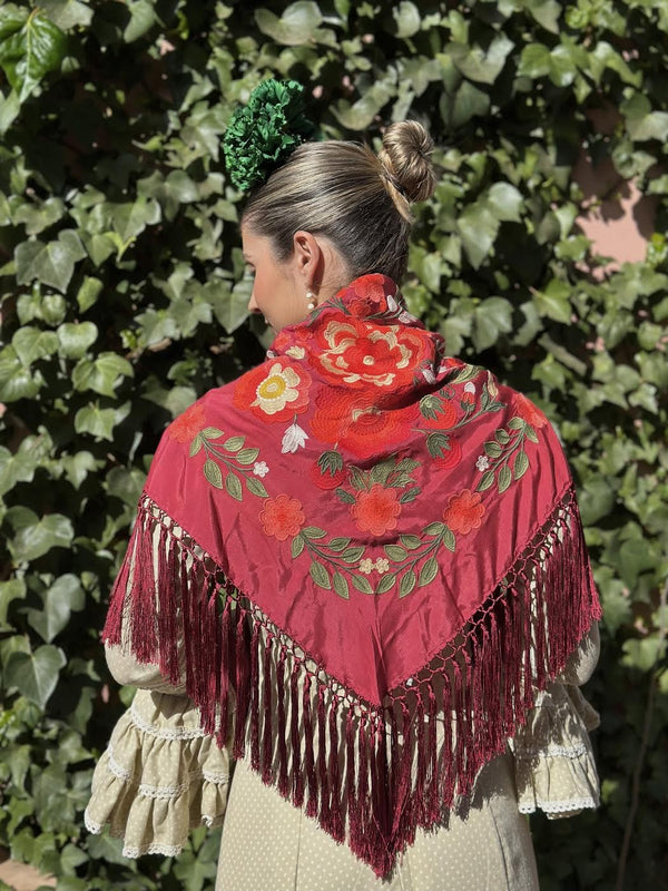 MANTÓN FLORAL GRANATE
