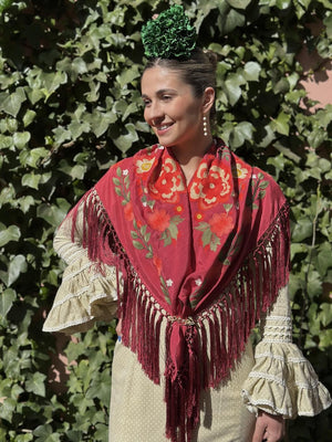 MANTÓN FLORAL GRANATE