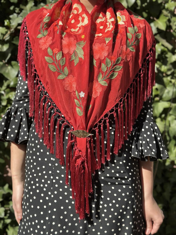 MANTÓN FLORAL ROJO