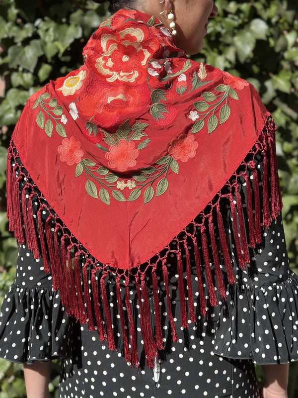 MANTÓN FLORAL ROJO